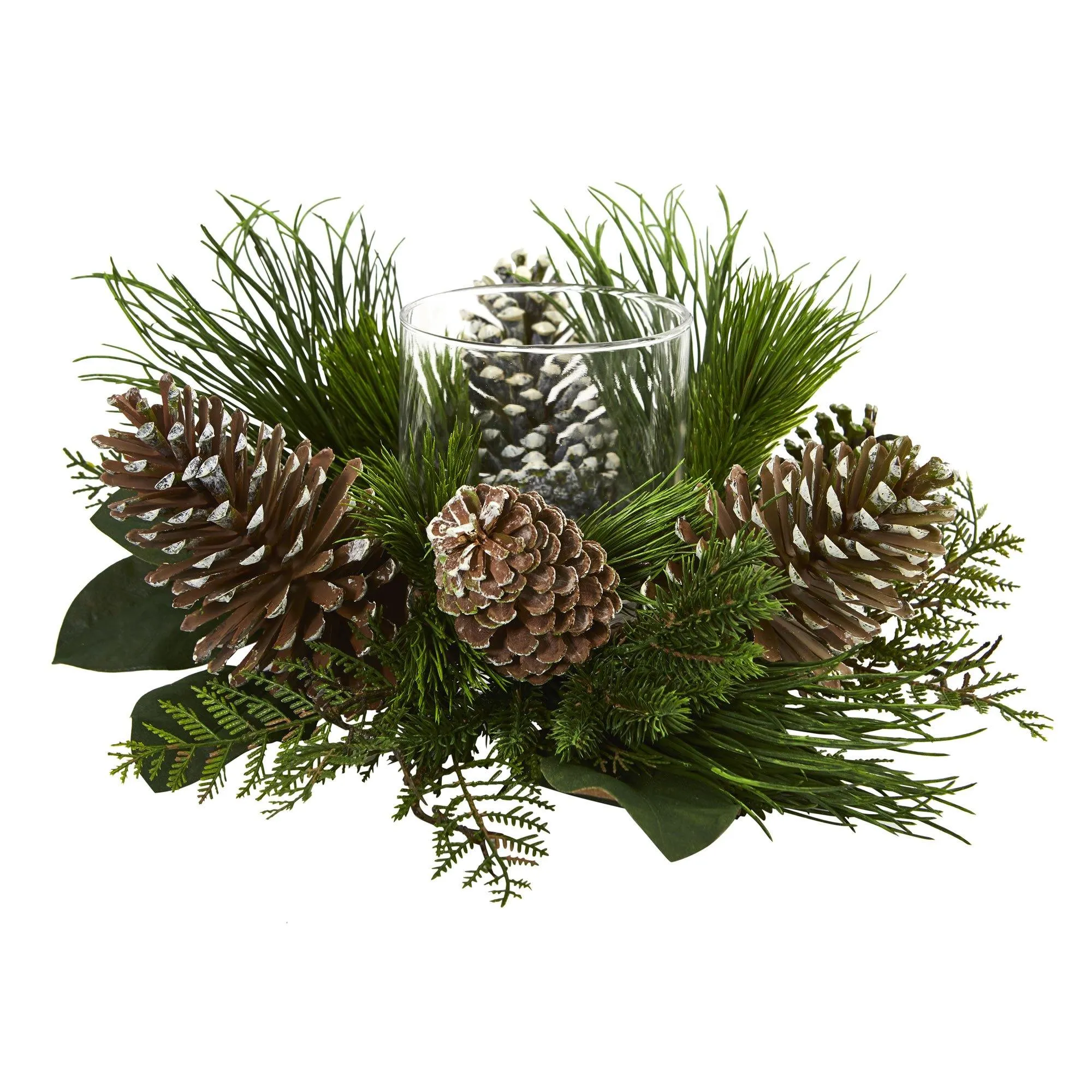 21" Pine Cone and Pine Artificial Arrangement Candelabrum