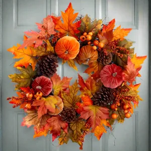 22" Pumpkin & Berry & Pine Cone Wreath, Fall