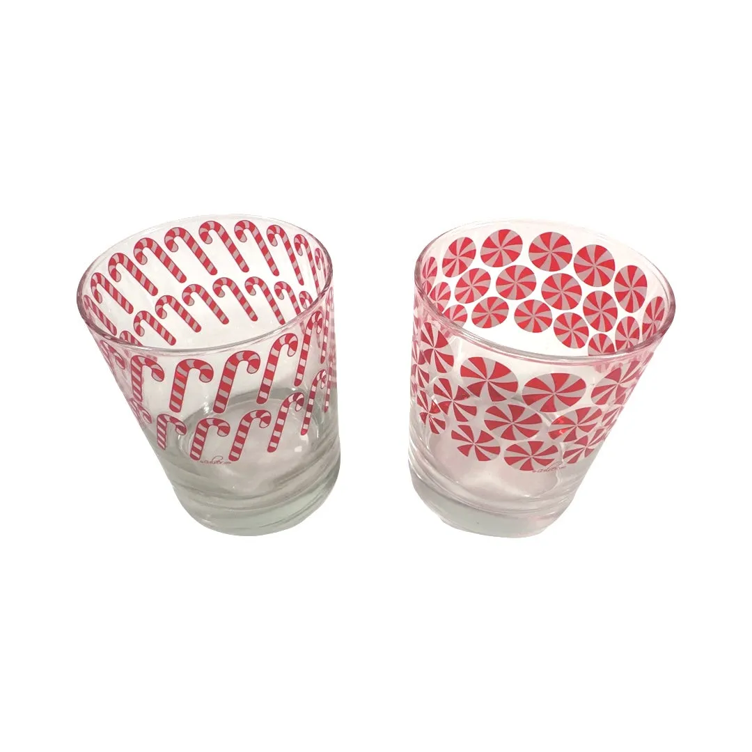 Culver Signed Mid-Century Candy Cane and Peppermint Pinwheels Double Old Fashion Glasses (Set of 2)