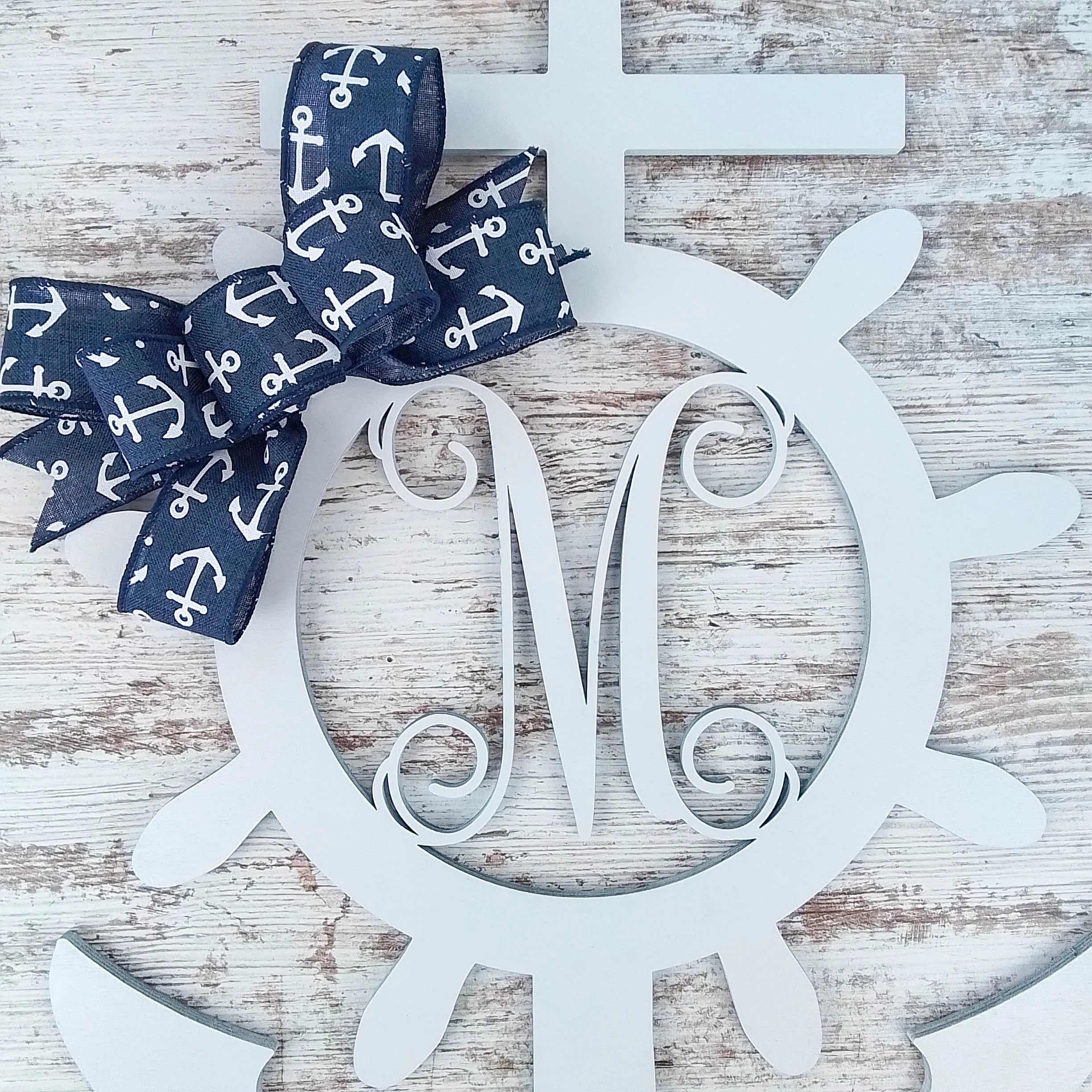 Customizable Nautical Door Hanger, Anchor Shaped White Birch Wood, Maritime Themed Decoration