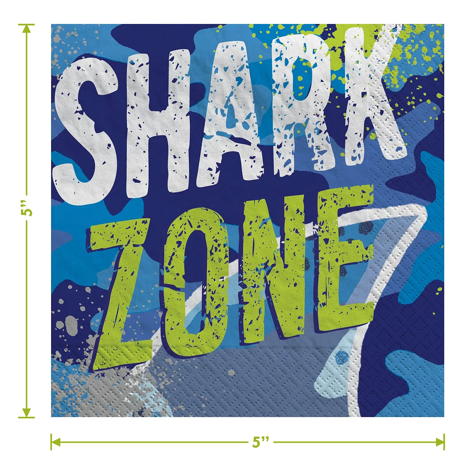 Great White Shark Party Paper Dessert Plates and Shark Zone Beverage Napkins (Serves 16)