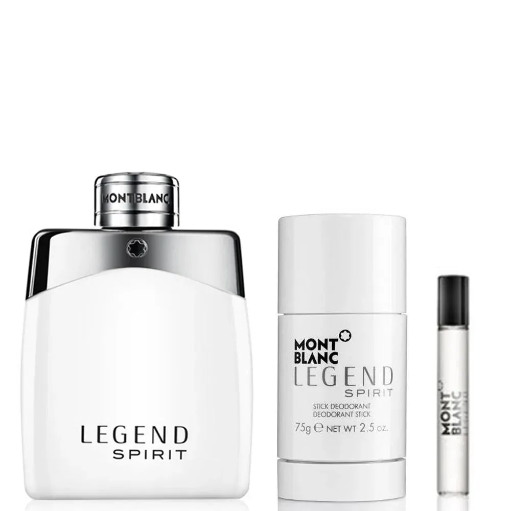 Mont Blanc Legend Spirit Gift Set For Men - 100ml EDT   10ml Travel Spray   Deo Stick