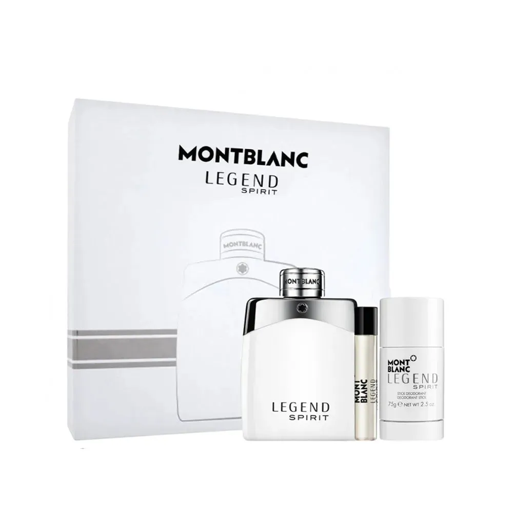 Mont Blanc Legend Spirit Gift Set For Men - 100ml EDT   10ml Travel Spray   Deo Stick