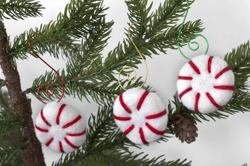 Peppermint Christmas Tree Ornaments with Red, Green & Gold Hooks