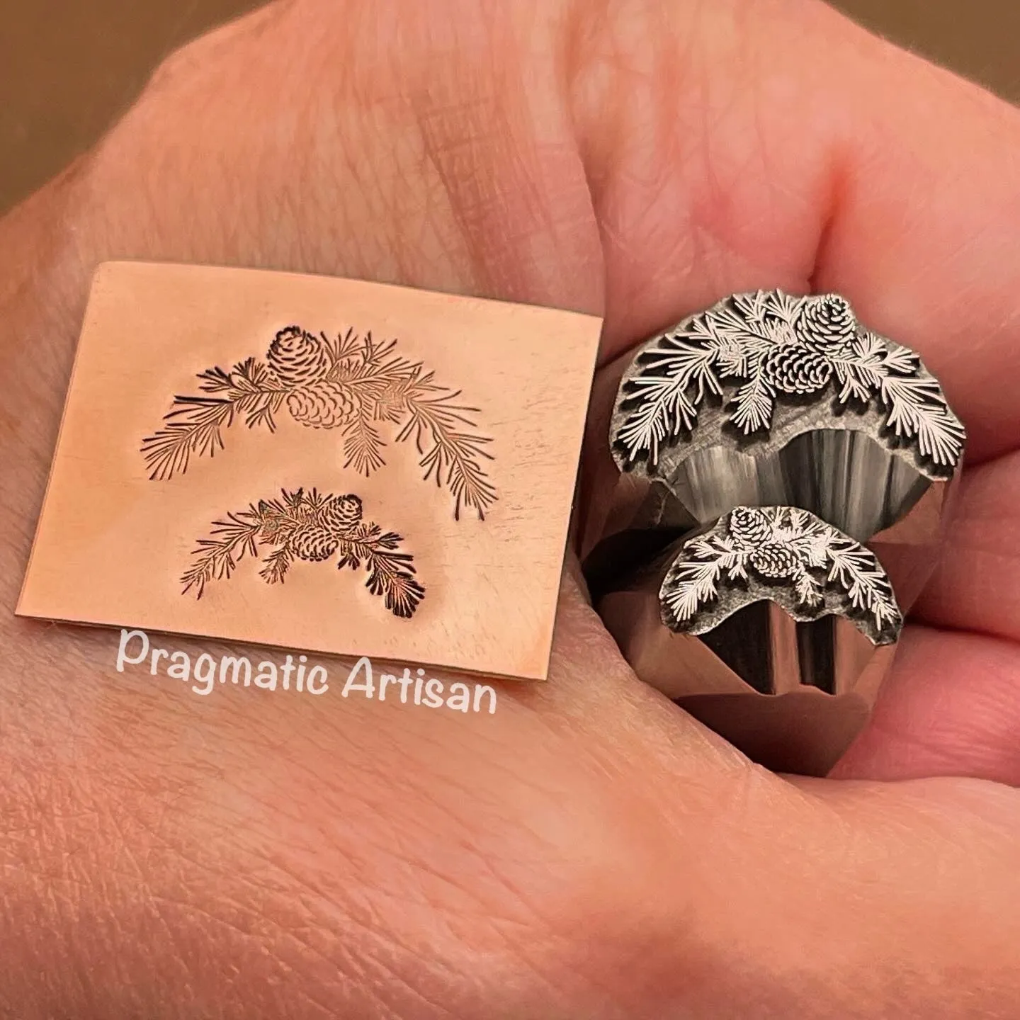 Pine Bough. Choose from two sizes. Metal Hand Stamp.