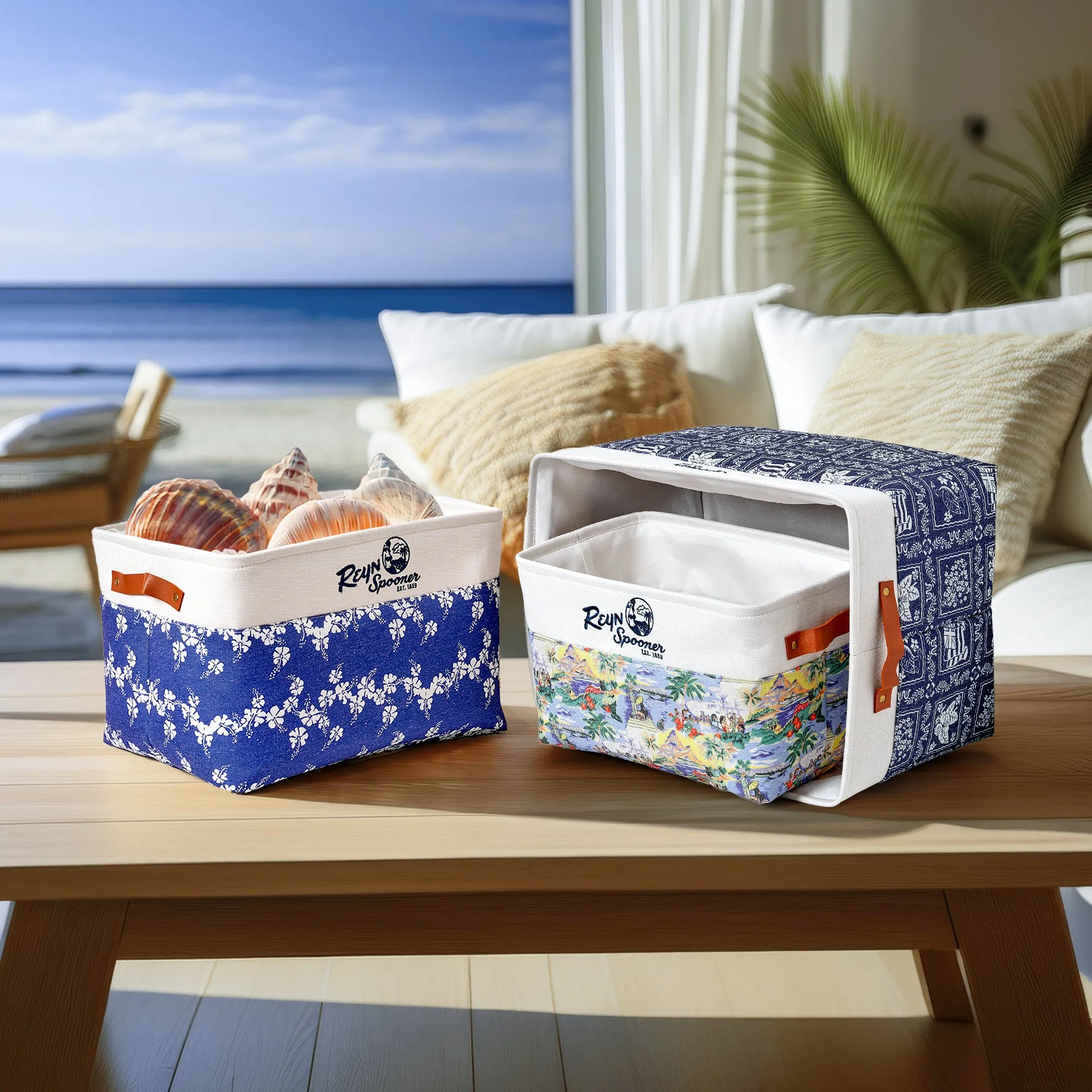 Reyn Spooner 50th State Flower, Transpacific 40's, Lahaina Sailor, Printed Fabric Basket Set of 3