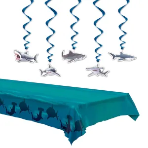 Shark Party Supplies Hanging Shark Cutouts and Deep Water Shark Table Cover Set